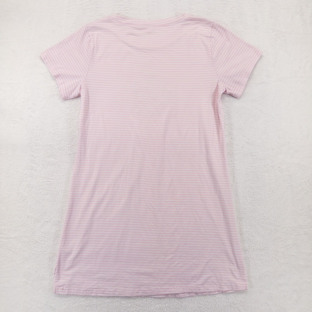 Life is Good Womens Sleep Shirt Medium Pink Striped Coffee Mug Nightgown Lounge - Picture 3 of 8